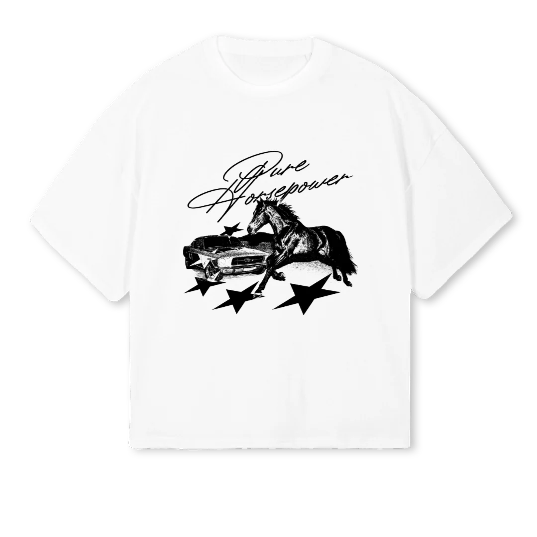 HORSEPOWER White Oversized Boxy Tee.