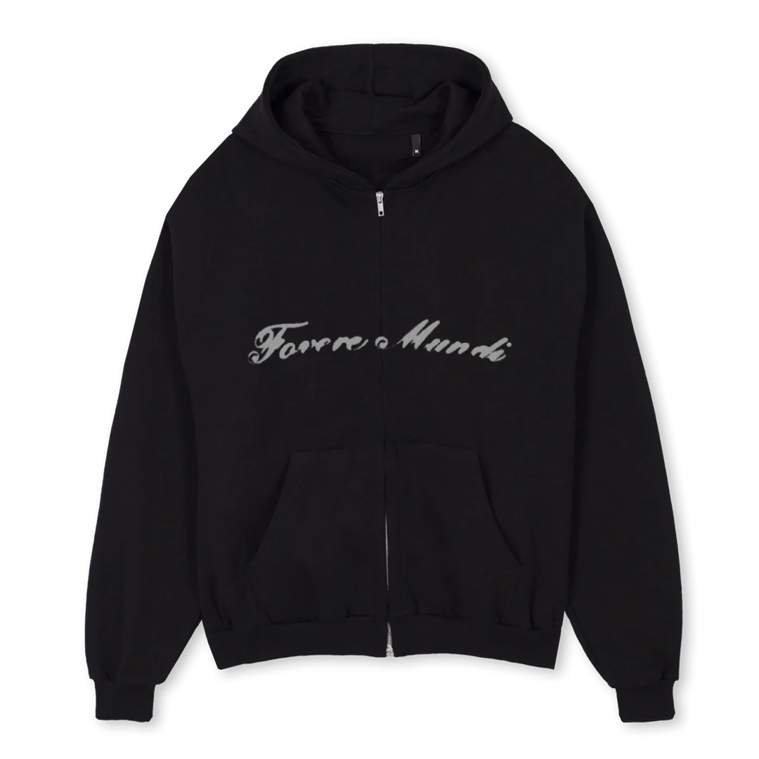 HVONE  Black Oversized Zipped Hoodie.