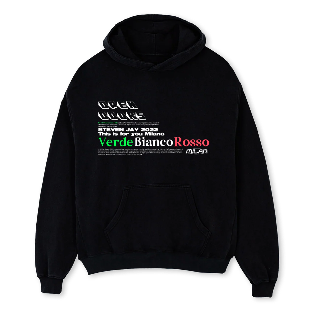 ICH LIEBE MILANO Black Oversized Hoodie.