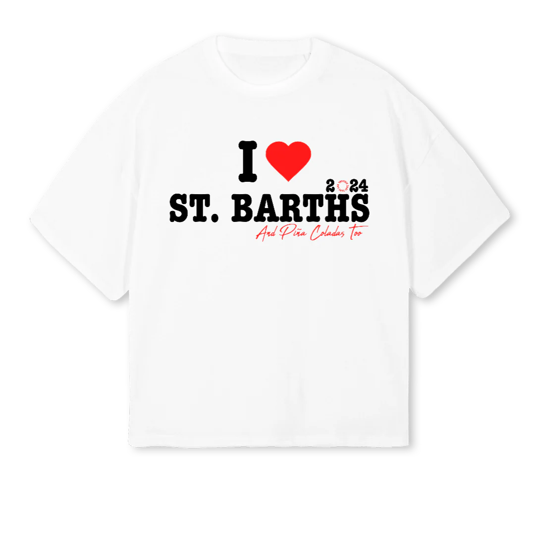 IHEARTSTBARTHS White Oversized Boxy Tee.