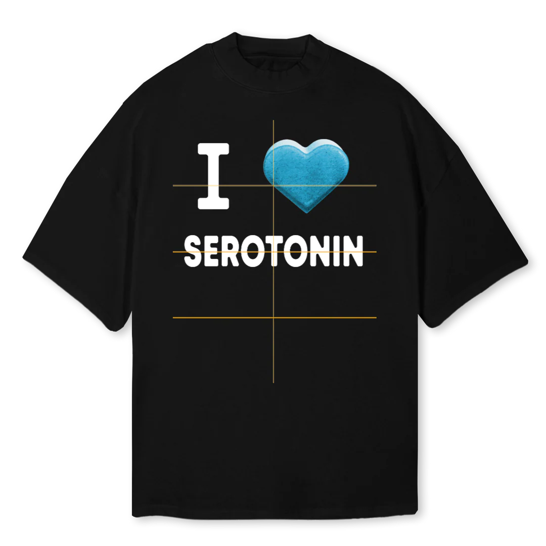 ILOVESEROTONIN Black Oversized Mock Neck Tee.
