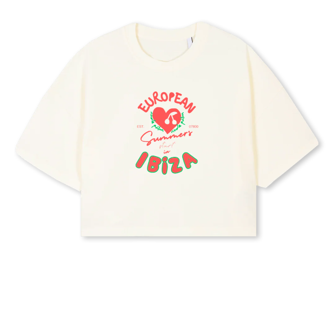 ISLANDCROP Cream Cropped Oversized Tee.