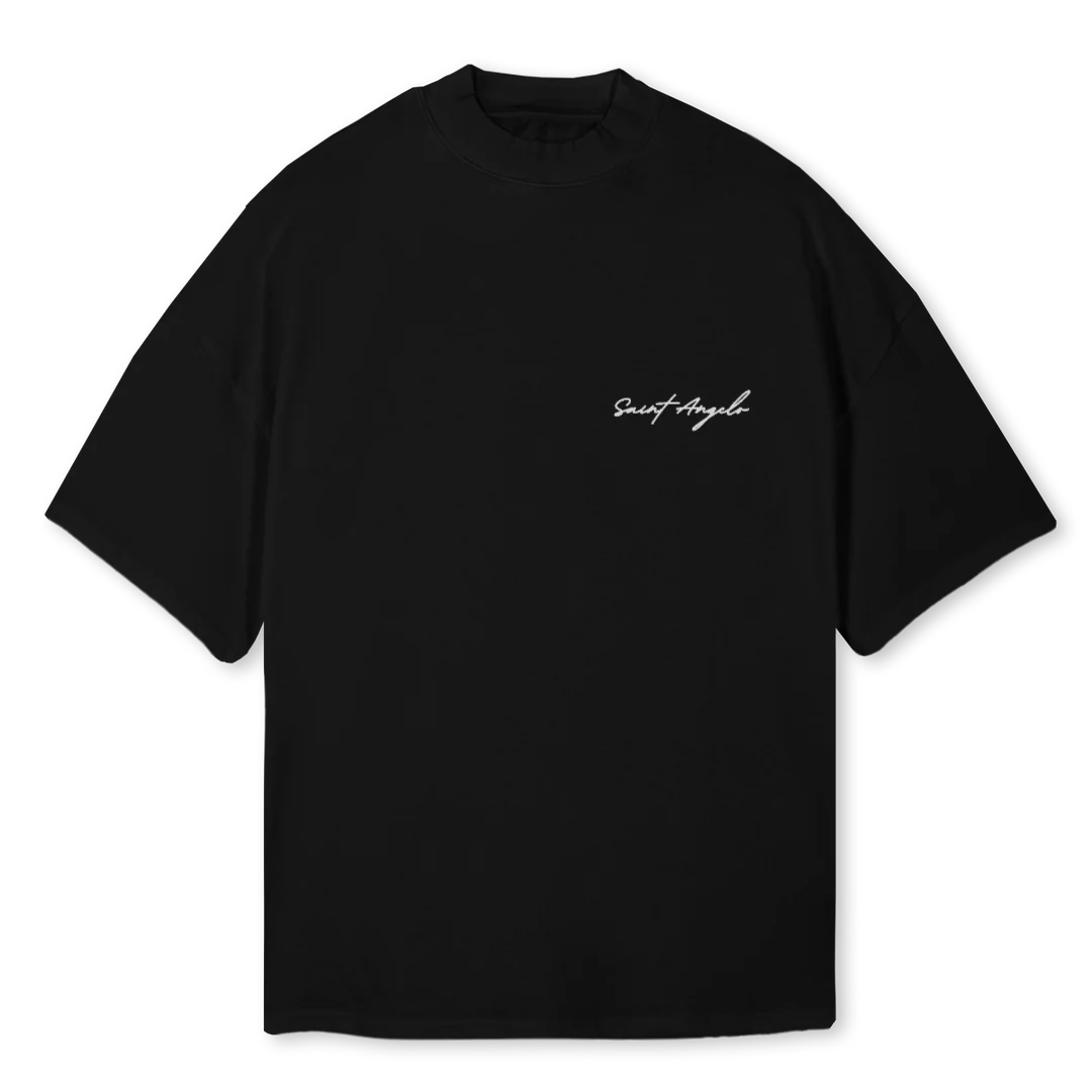 ITALICSASWOS Black Oversized Mock Neck Tee.