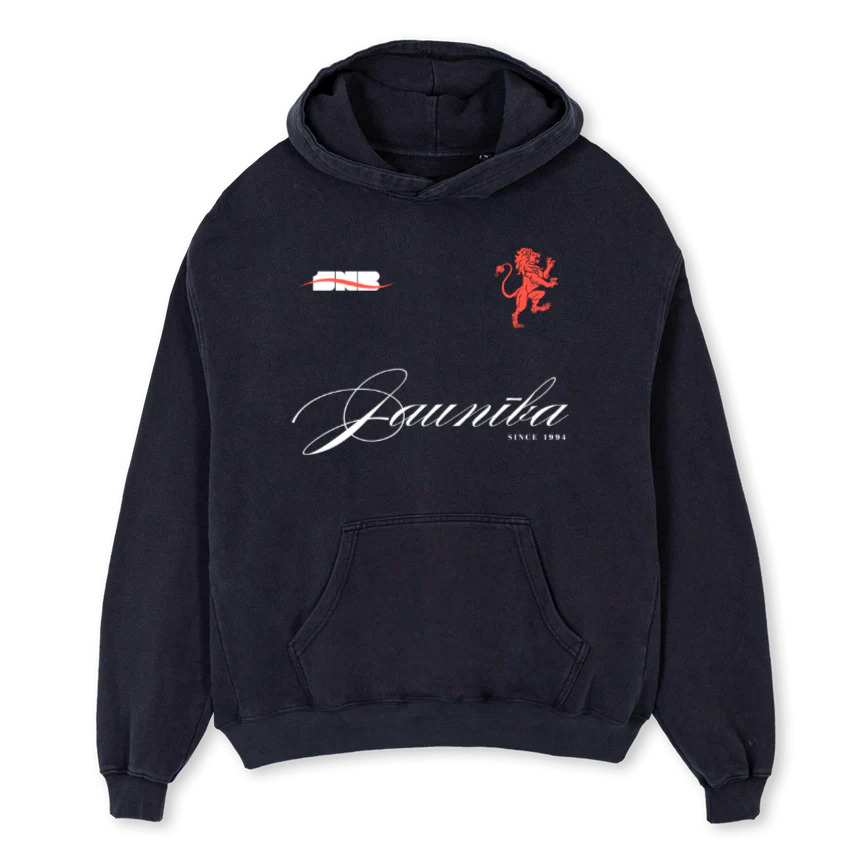 JAUNIBA COAT OF ARMS Vintage Black Oversized Hoodie.