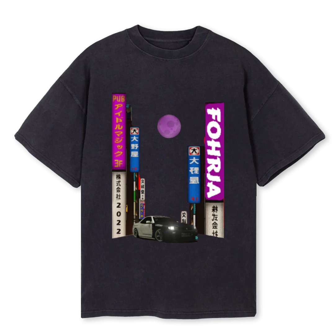 JDMCAR Vintage Black Oversized Tee.