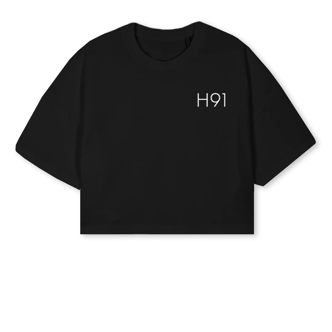 JOHNG_CROPPED Black Cropped Oversized Tee.