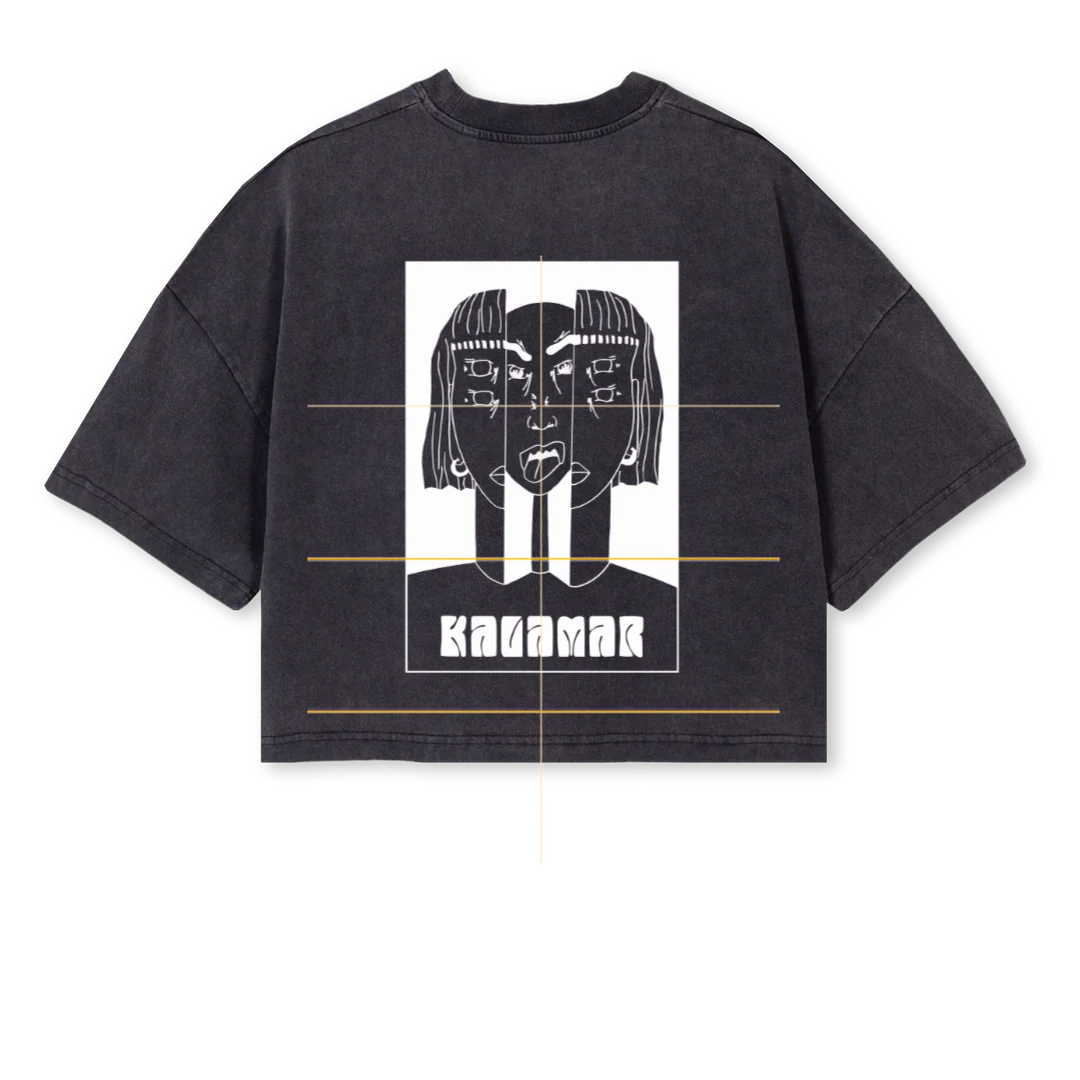 KALAONE CROCTOP Vintage Black Cropped Oversized Tee.