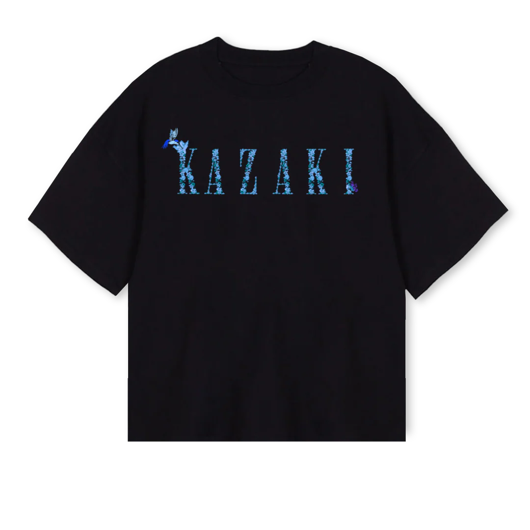 KAZAKIFLORAL Black Oversized Boxy Tee.