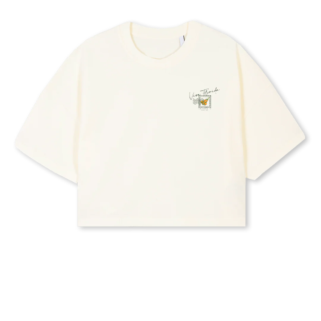 KCD VFCROP Cream Cropped Oversized Tee.
