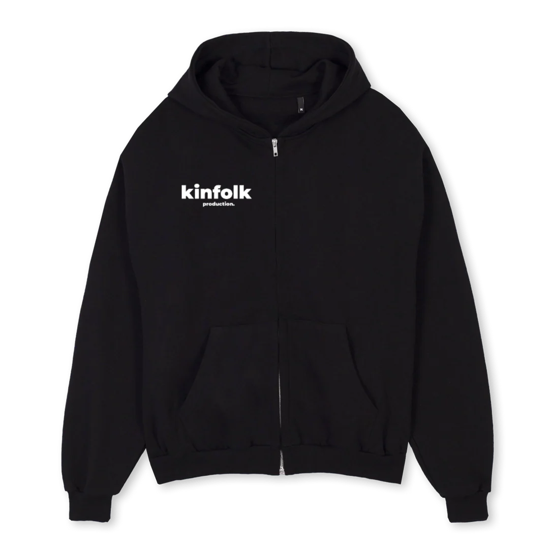 KFOLKK Black Oversized Zipped Hoodie.