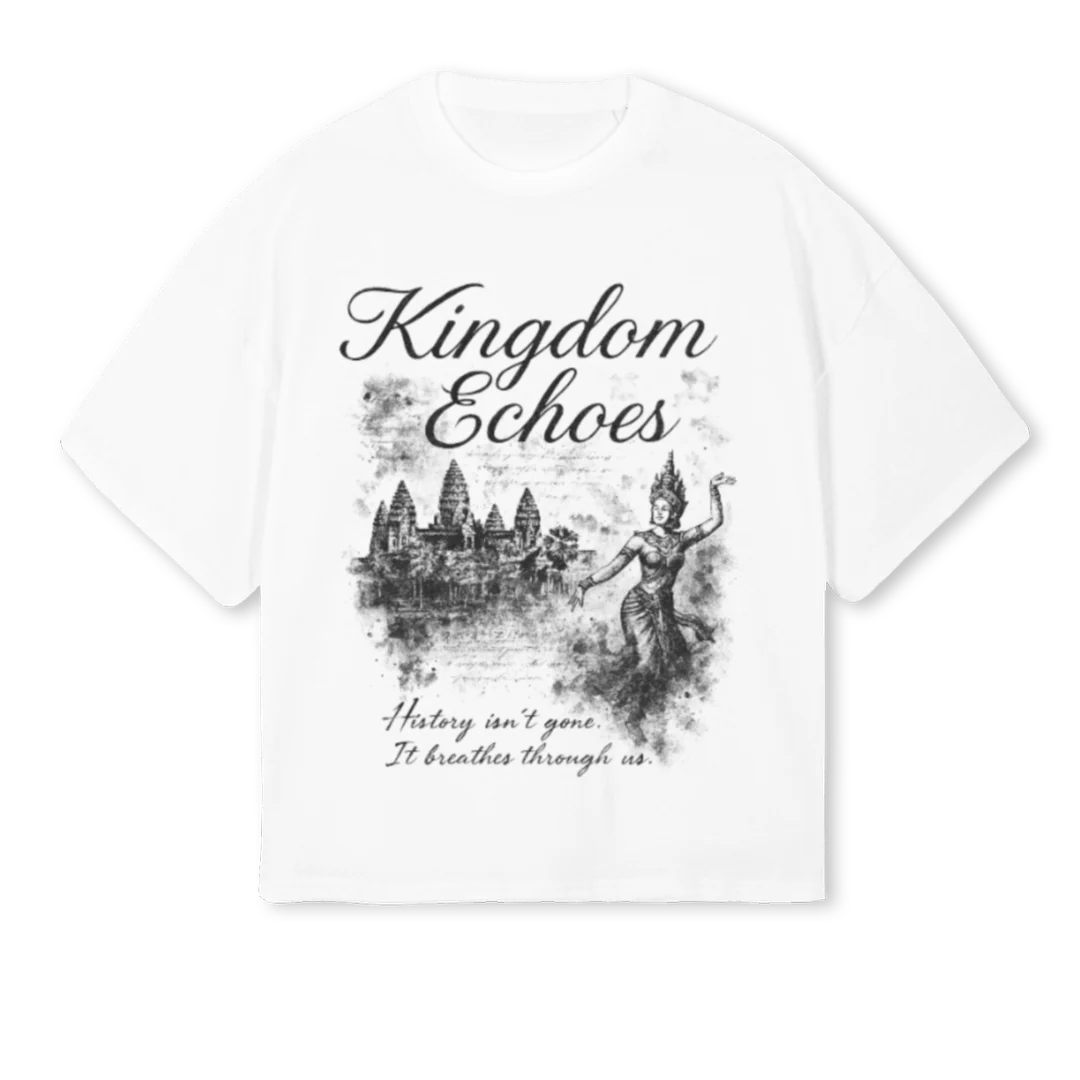 KINGDOMECHOES White Oversized Boxy Tee.