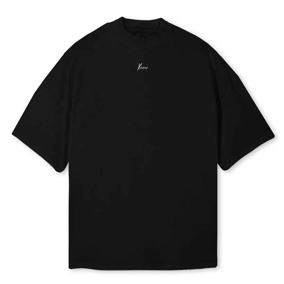 KONRAD POSBERG  Black Oversized Mock Neck Tee.