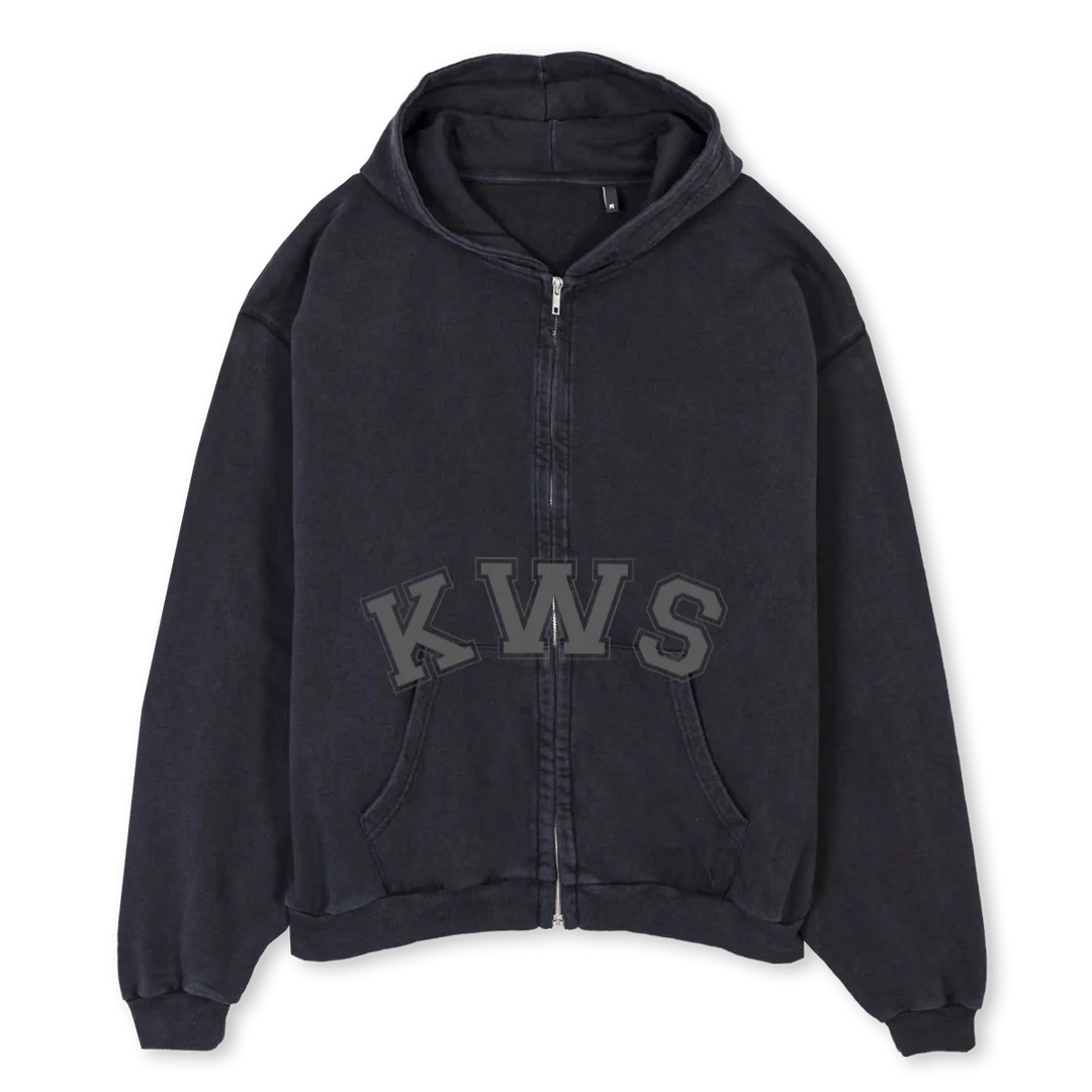 KWSYEA Vintage Black Oversized Zipped Hoodie.