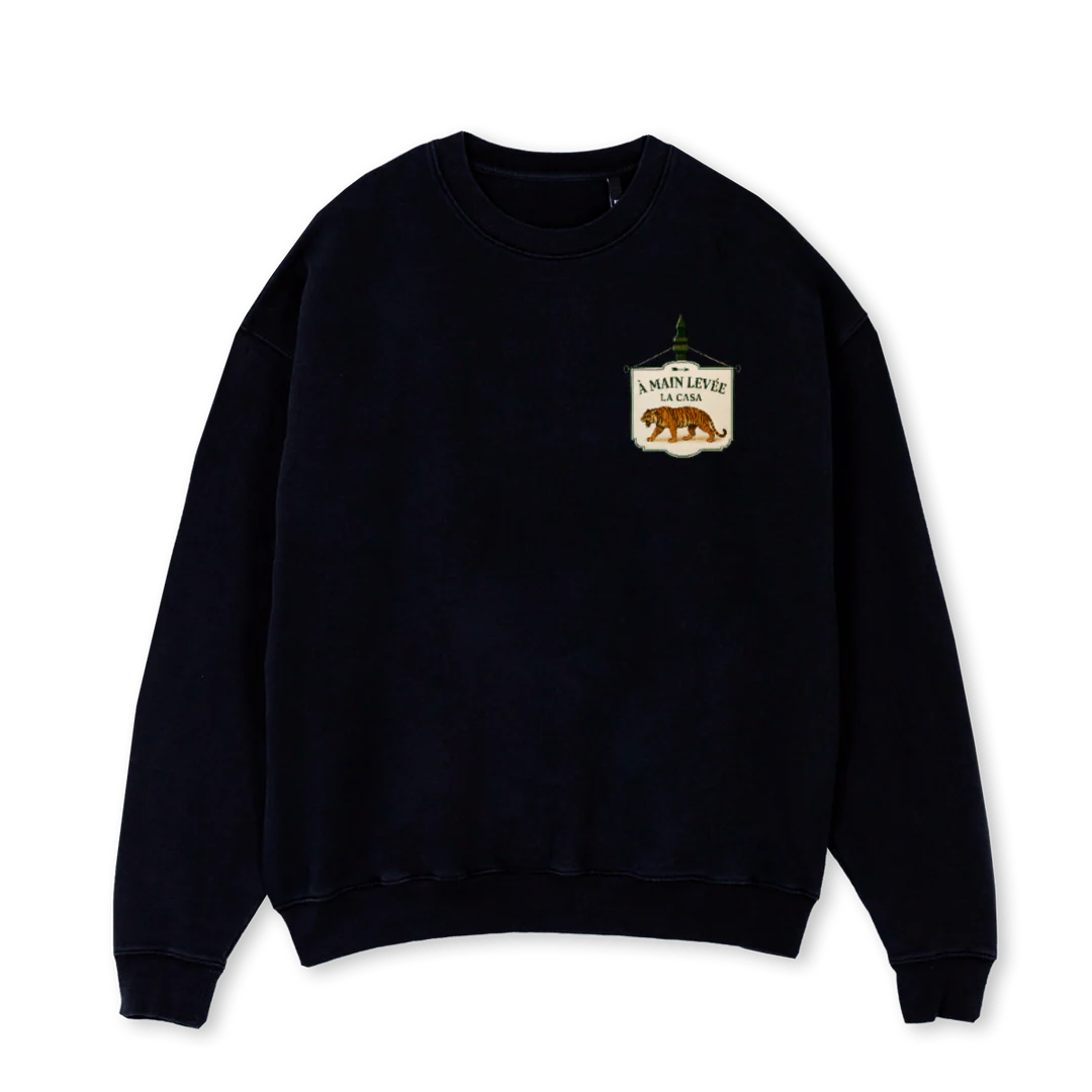LACASATIGERCREW Black Oversized Crewneck Sweater.