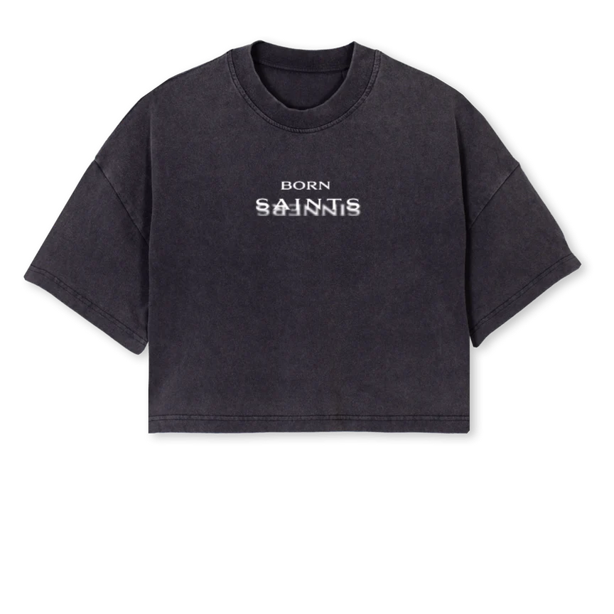LADIESSAINTSSINNER Vintage Black Cropped Oversized Tee.