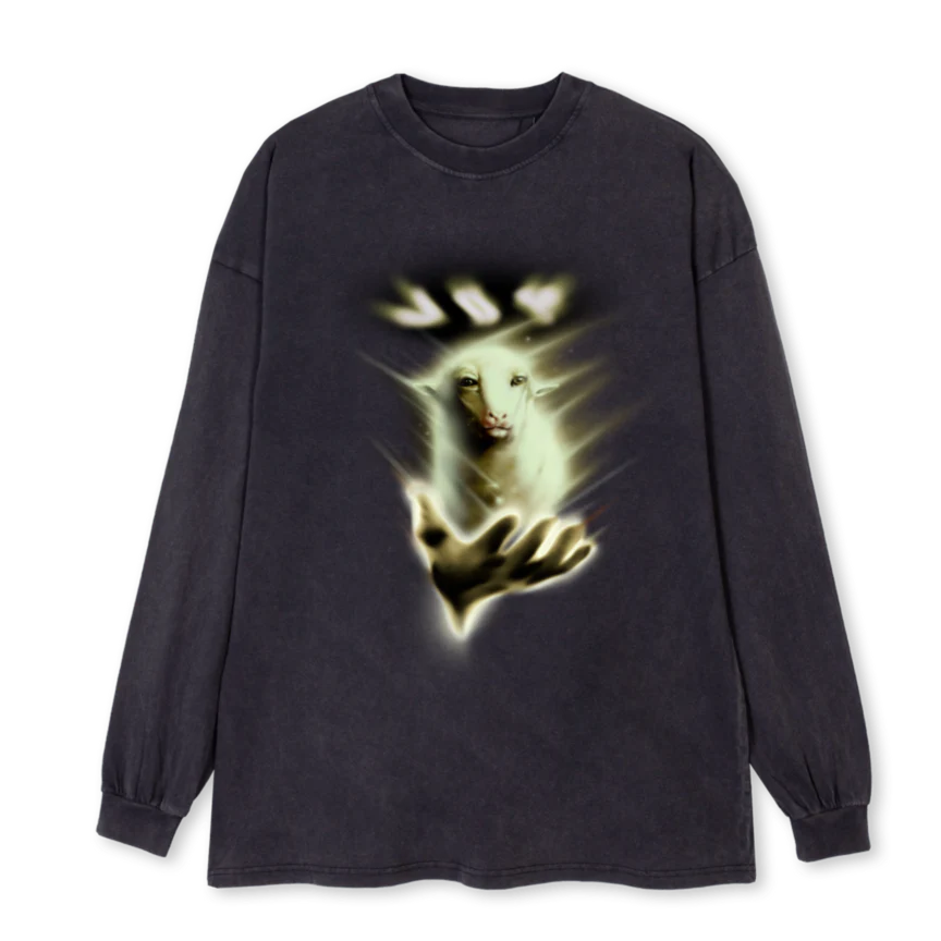 LAMBCOPYDONE Vintage Black Oversized LS Tee.