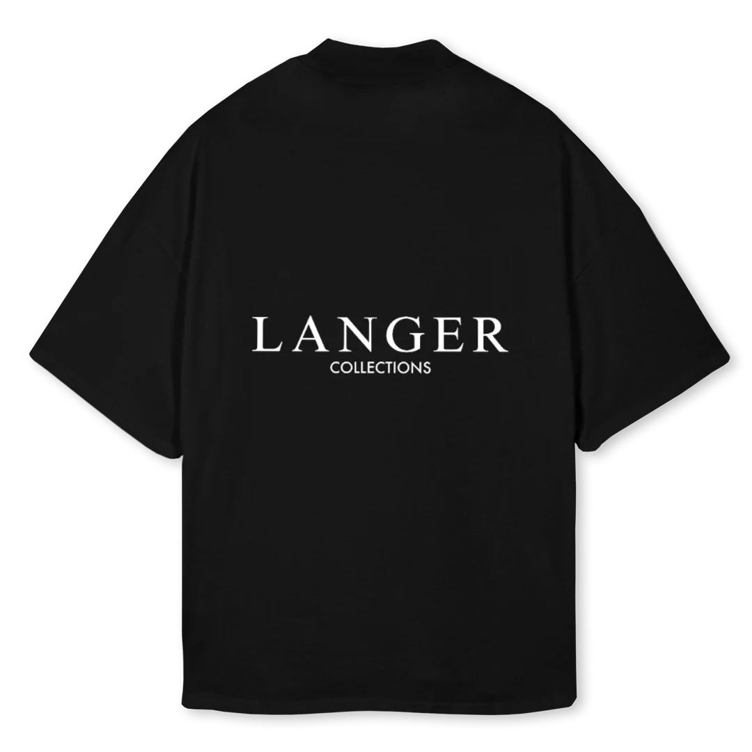 LANGER COLLECTIONS Black Oversized Mock Neck Tee. - Image 2