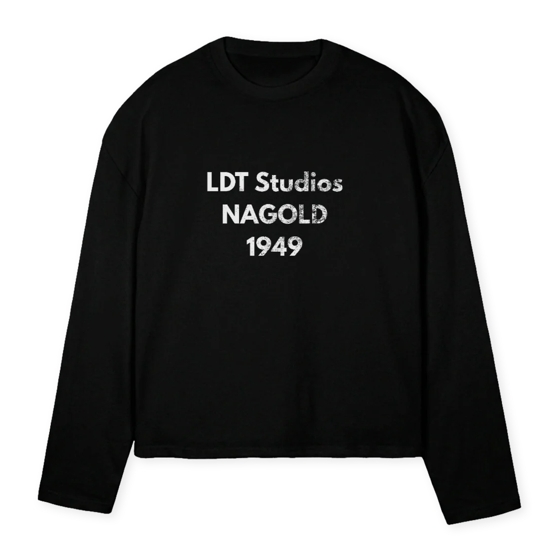 LDTSTUDIOSBLUELS_B Black Oversized Boxy LS Tee.