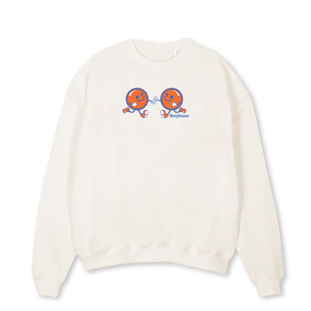LENSSMILESWEATER Vintage White Oversized Crewneck Sweater.