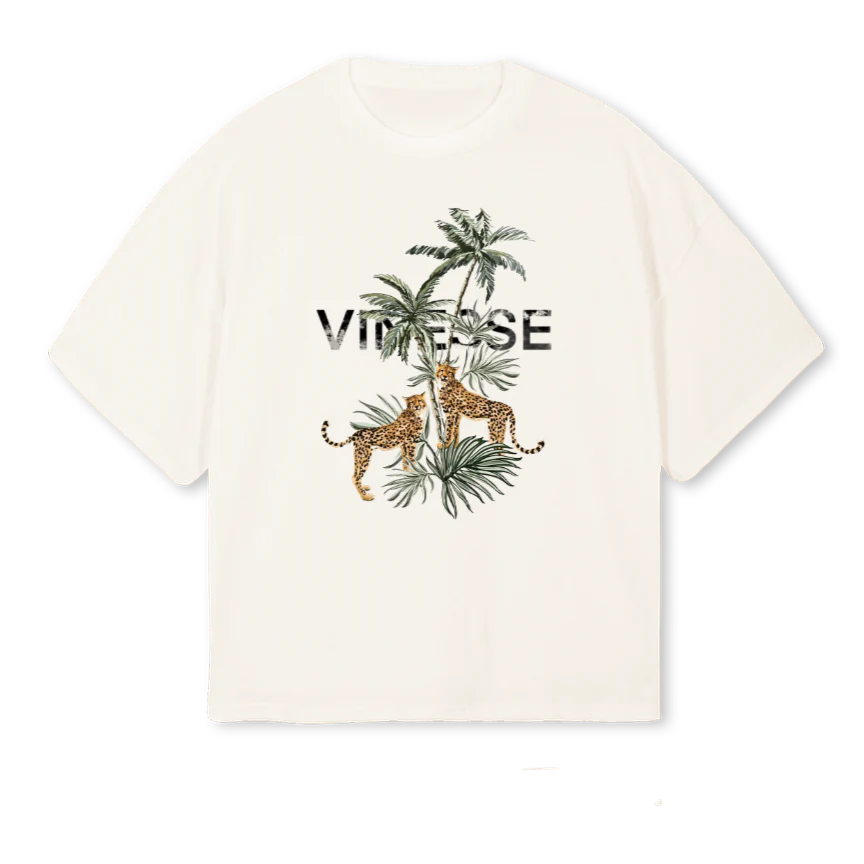 LEOPARDVINESSE Vintage White Oversized Boxy Tee.