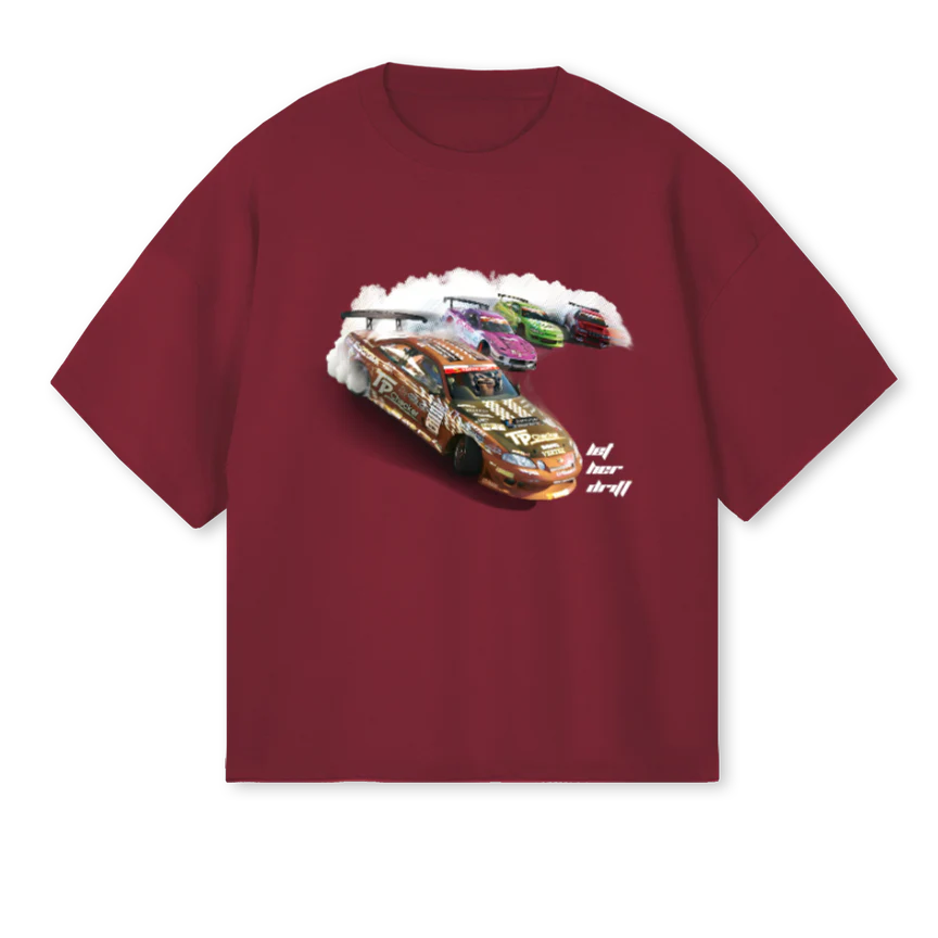 LET HER DRIFT  Burgundy Oversized Boxy Tee.