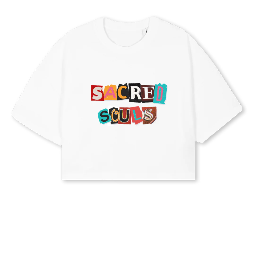LETTERS  White Cropped Oversized Tee.