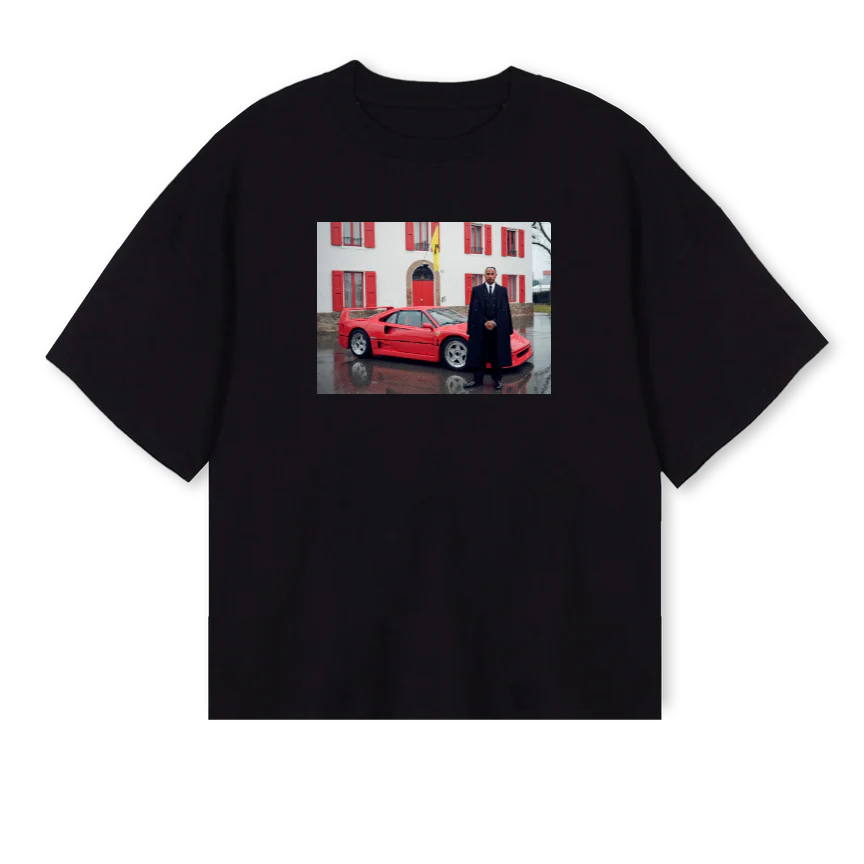 LEWISAMPLE Black Oversized Boxy Tee.