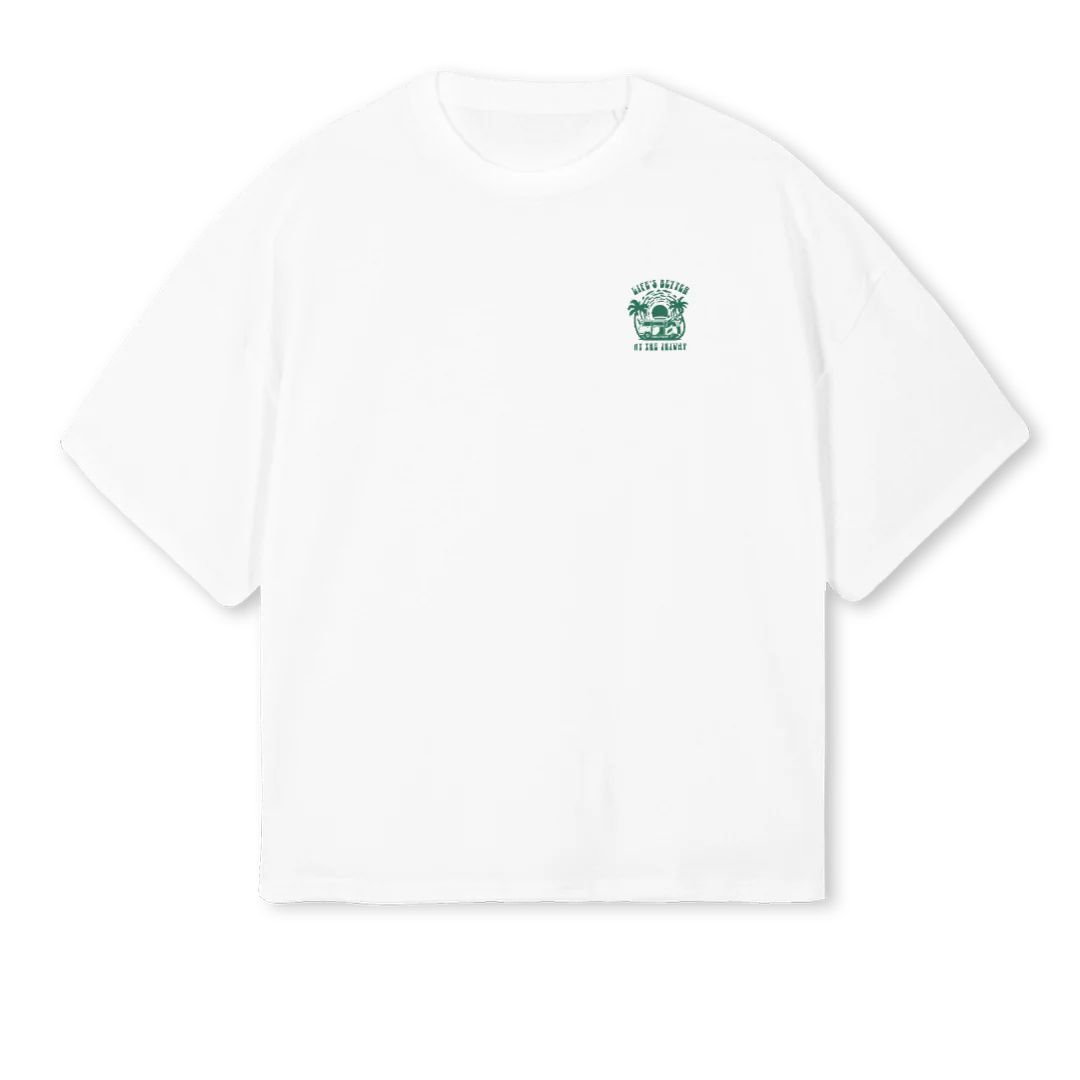 LIFESBTEE BOXOVGREEN White Oversized Boxy Tee.