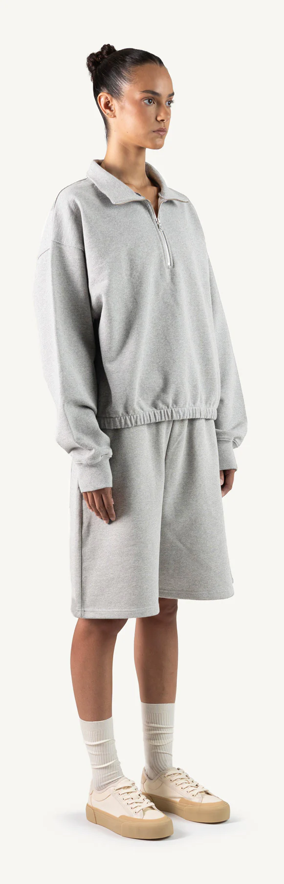 Light Grey Marl Oversized Boxy 1/4-Zip Sweater. - Image 3