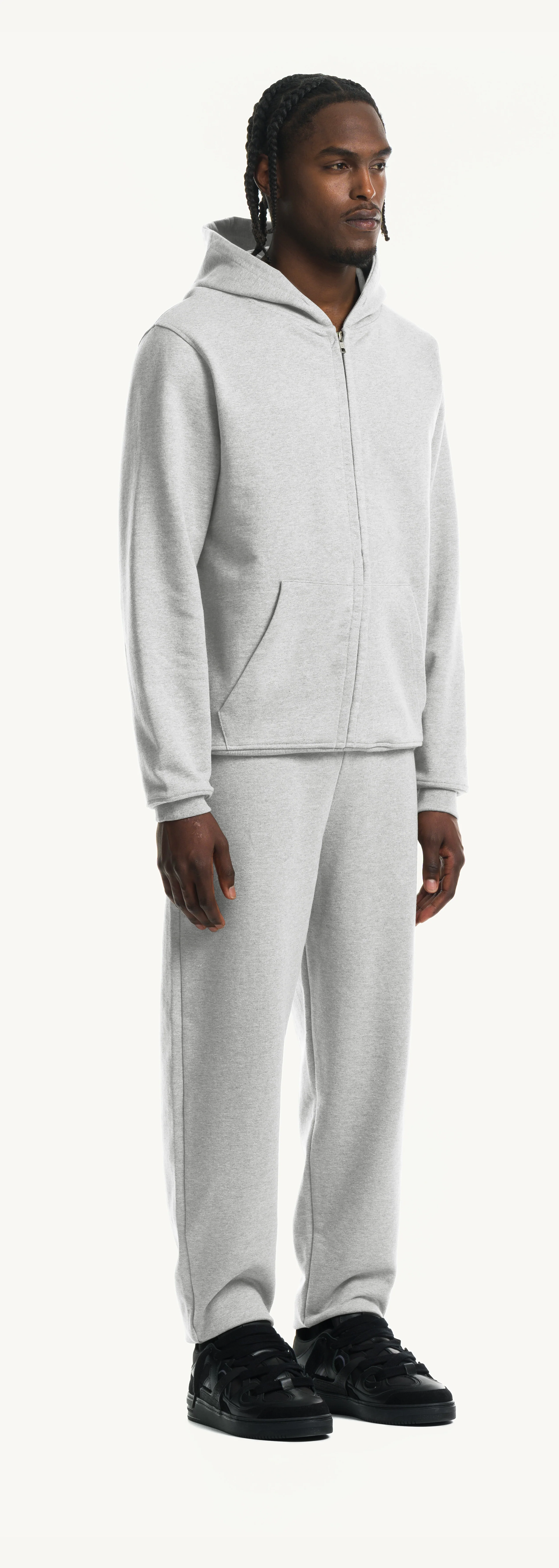 Light Grey Marl Regular Zipped Hoodie. - Image 3