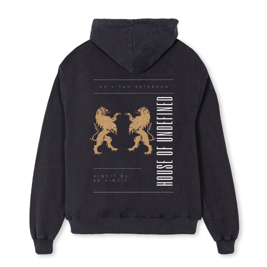 LION ZIPPER HOUD Vintage Black Oversized Zipped Hoodie. - Image 2