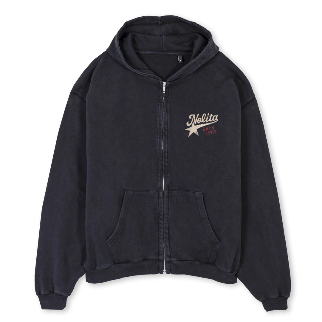 LITTLEITALYZIPHOODIE Vintage Black Oversized Zipped Hoodie.