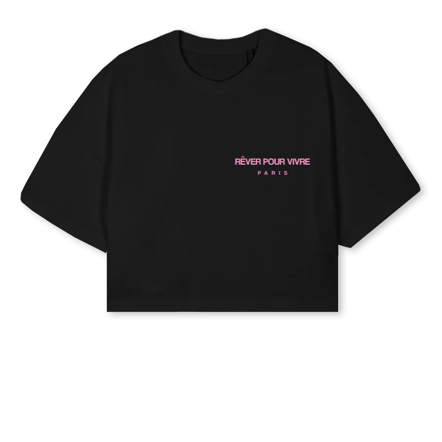 POURVIVREPAINTBS_CROP Black Cropped Oversized Tee