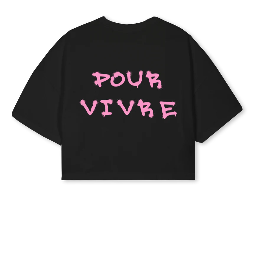 POURVIVREPAINTBS_CROP Black Cropped Oversized Tee - Image 2