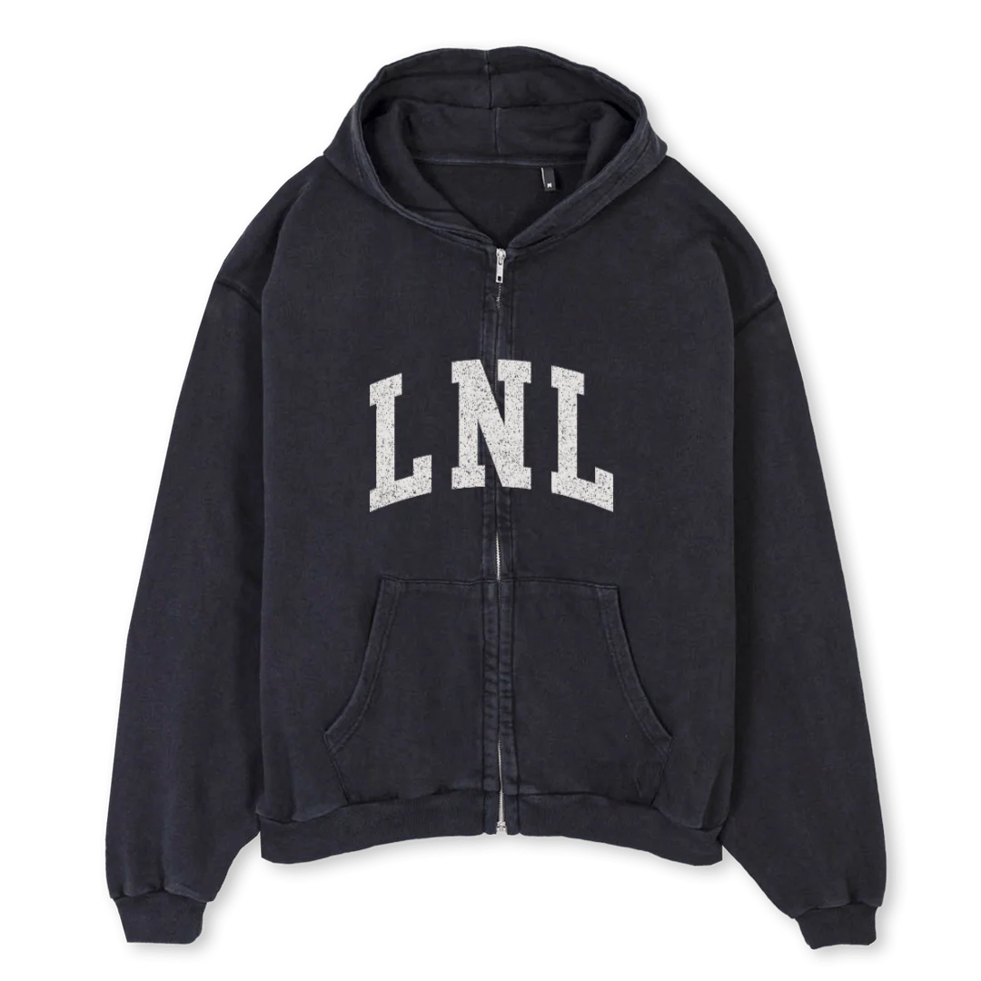 LNL BLACKHOODI Vintage Black Oversized Zipped Hoodie.