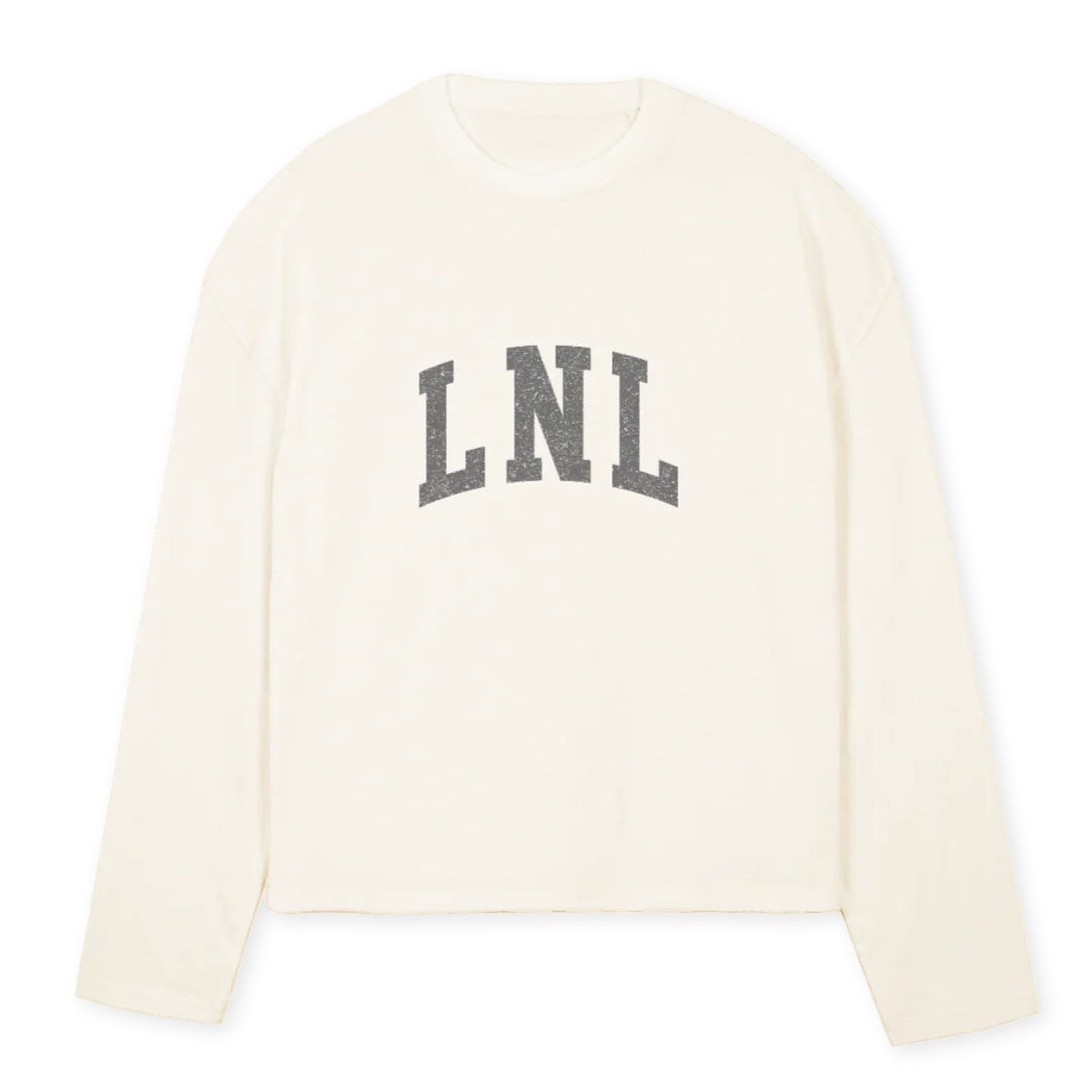 LNL WHITELSTSHIRT Vintage White Oversized Boxy LS Tee.