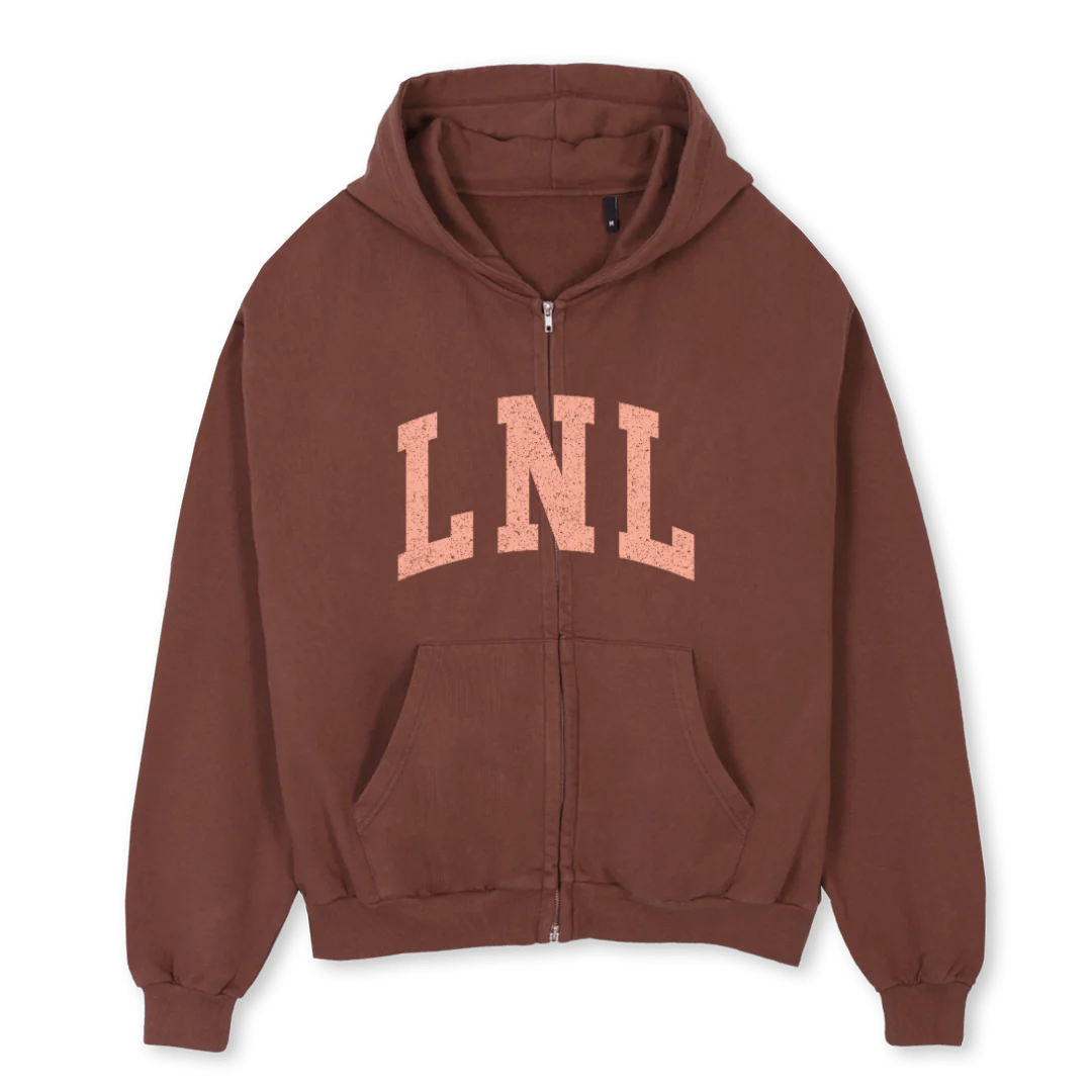 LNLBROWNSALMONHOODIE Vintage Brown Oversized Zipped Hoodie.