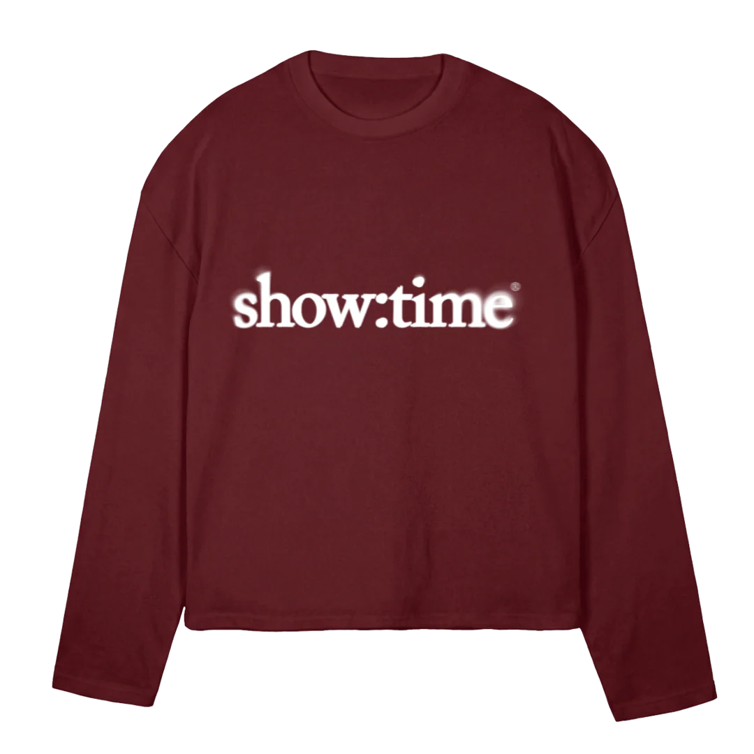 LOGOBLURWHITE Burgundy Oversized Boxy LS Tee.