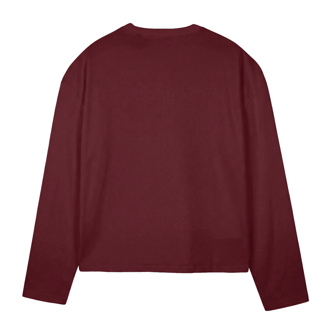 LOGOBLURWHITE Burgundy Oversized Boxy LS Tee. - Image 2