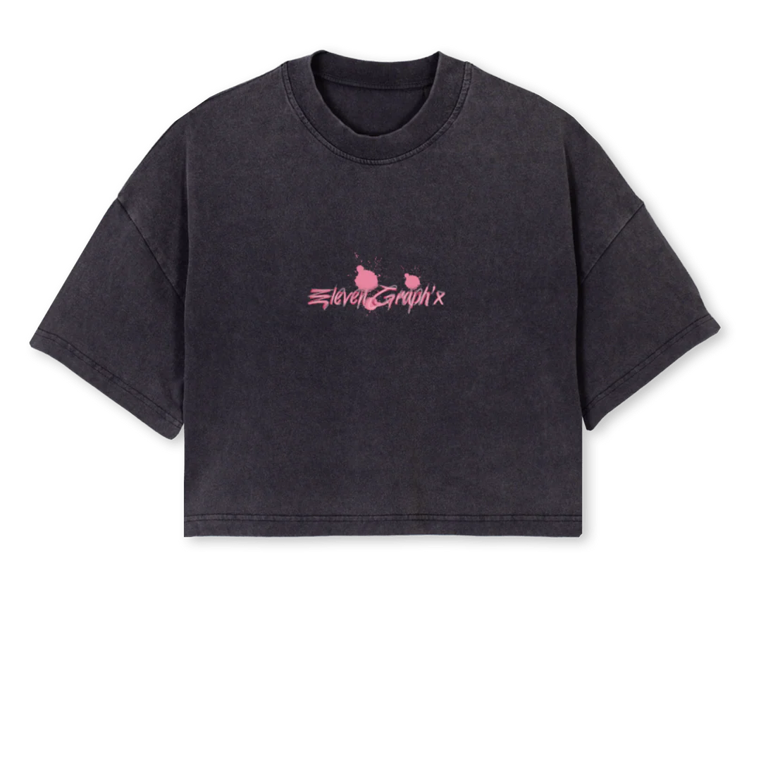 LOIS Vintage Black Cropped Oversized Tee.
