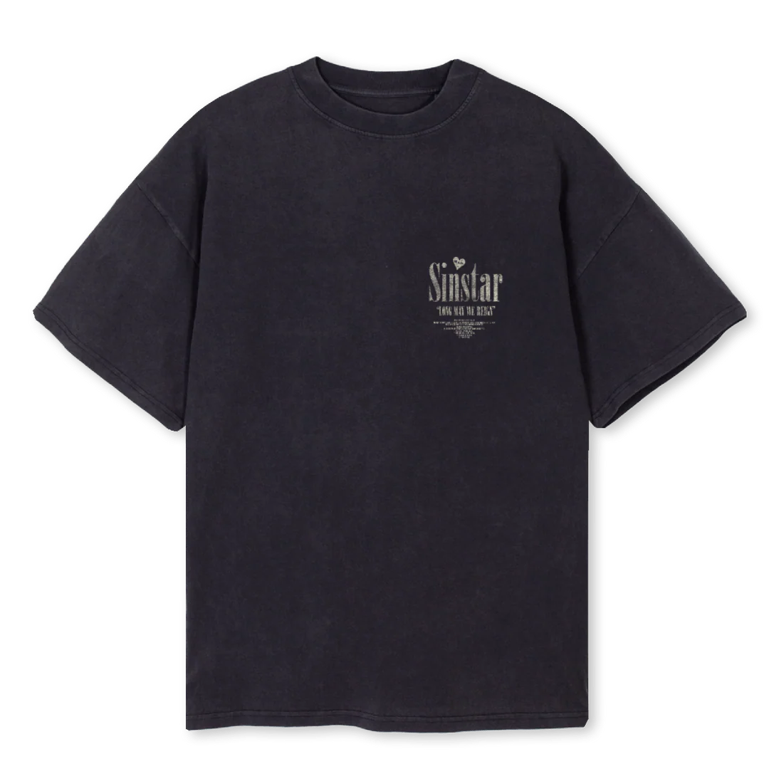 LONG MAY WE REIGN Vintage Black Oversized Tee.