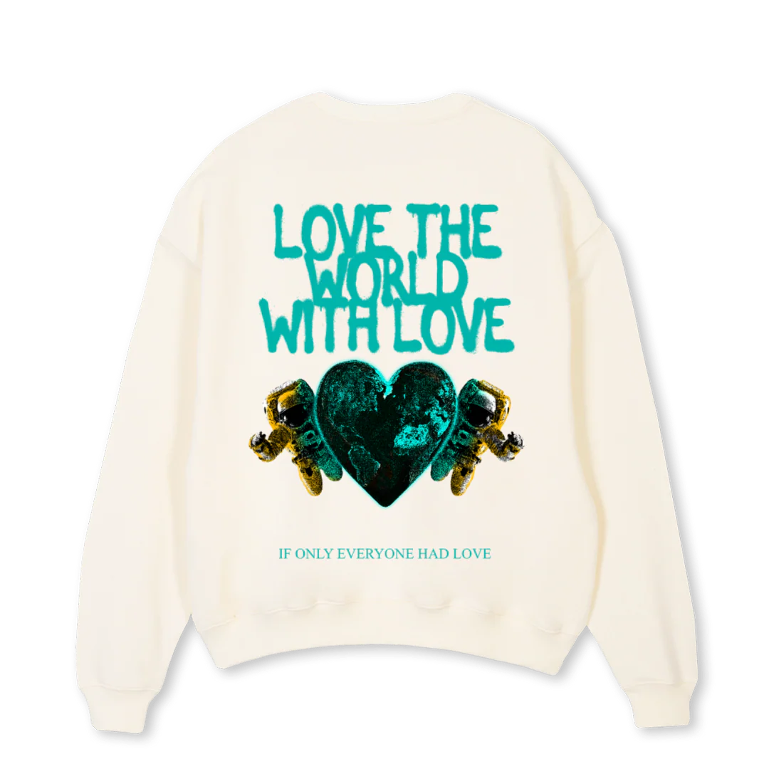 LOVE THE WORLD CREWN Cream Oversized Crewneck Sweater. - Image 2