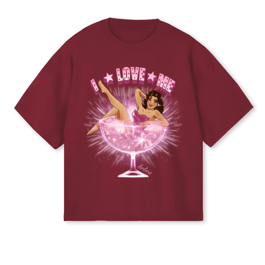 LOVEME Burgundy Oversized Boxy Tee.
