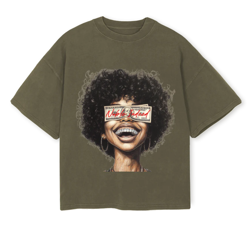 MONEYDOES_VO Vintage Olive Oversized Boxy Tee