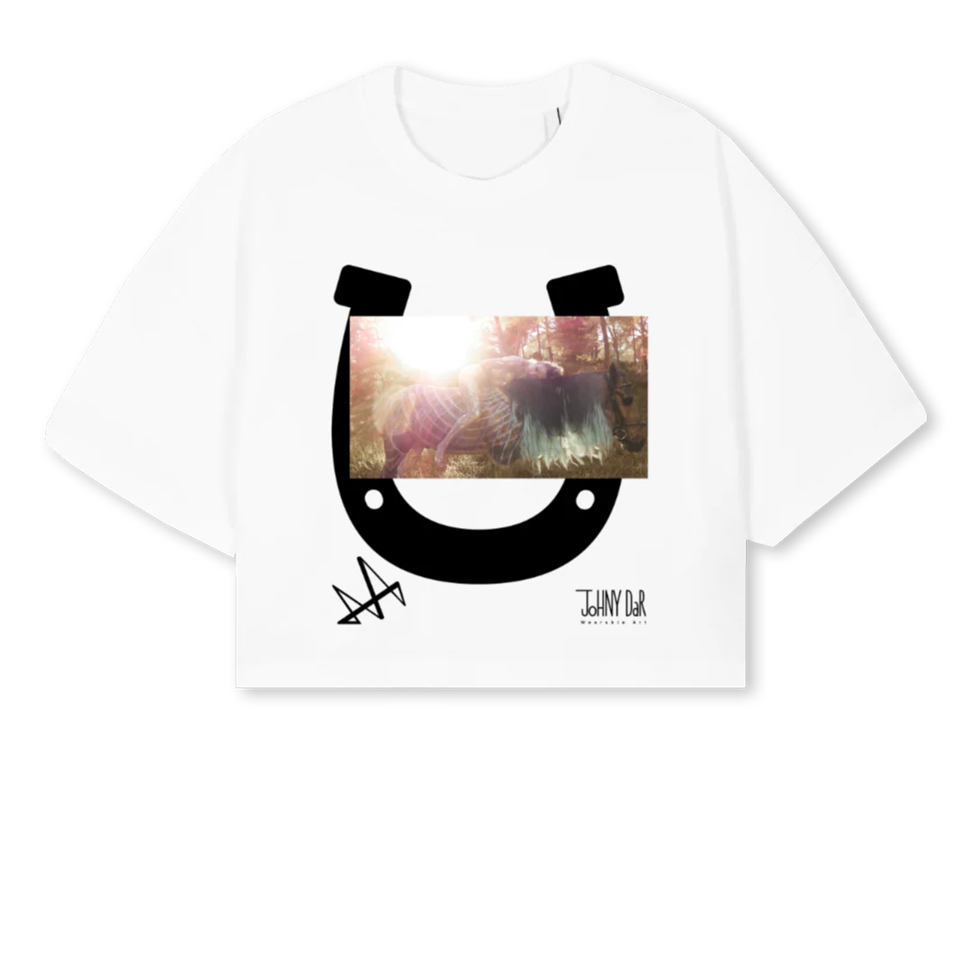 LUCKY White Cropped Oversized Tee.