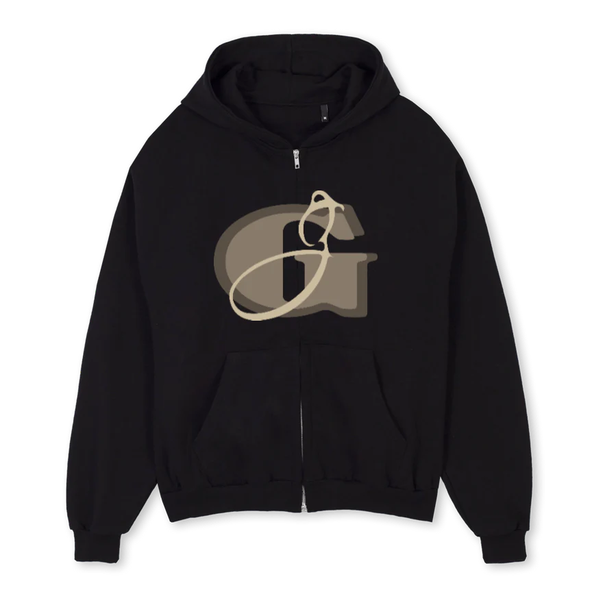 LUXORBERN  Black Oversized Zipped Hoodie.
