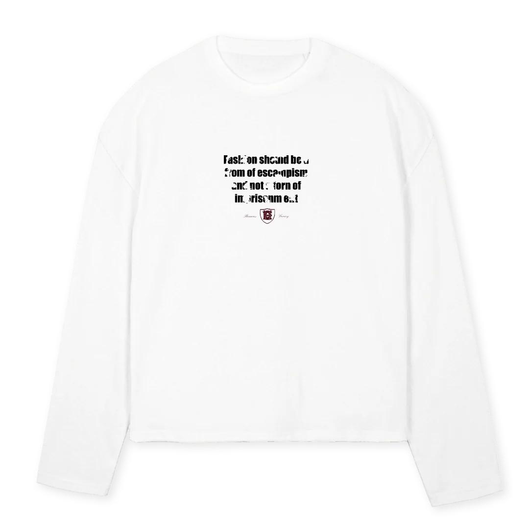 LUXURY White Oversized Boxy LS Tee.