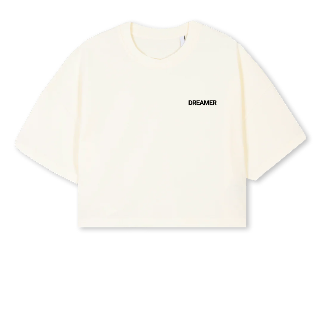 MAKINGDREAMSCROPOP Cream Cropped Oversized Tee.