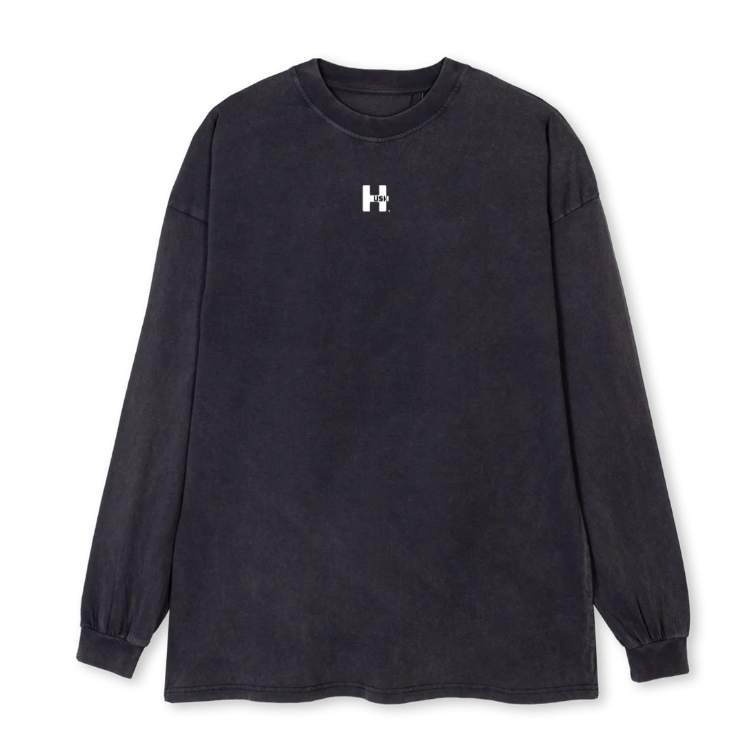 MANCHELONGUEHUSH Vintage Black Oversized LS Tee.