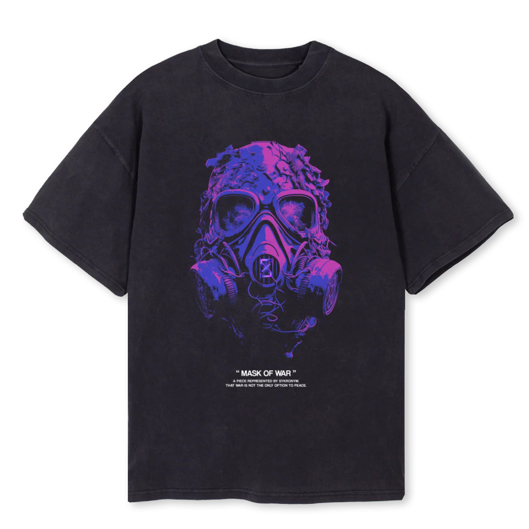 MASK OF WAR Vintage Black Oversized Tee.